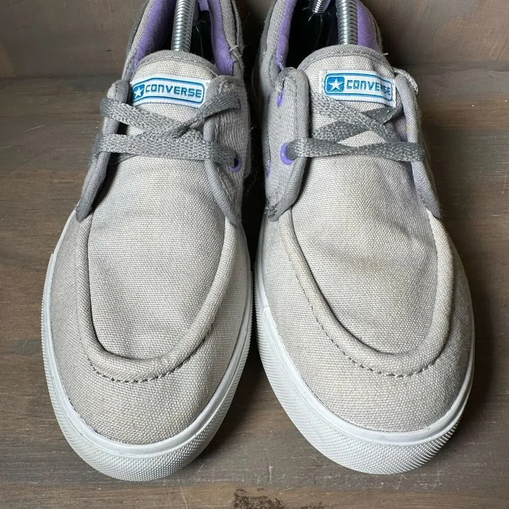 Converse Girls Size 5 Sneaker Casual Canvas Gray Purple Lace Up Round Toe Shoes